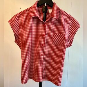 Vintage 70s Jordache Red baby plaid cotton top. Cap sleeves. Juniors size 15 EUC